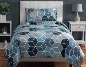 img 4 attached to XLNT Twin Size Bedding Set – Duvet Cover, Comforter Cover, and Pillowcases – Soft Cotton Blend, Textured Geo Blue Design – Machine Washable