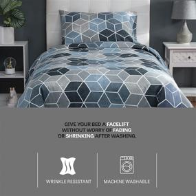 img 2 attached to XLNT Twin Size Bedding Set – Duvet Cover, Comforter Cover, and Pillowcases – Soft Cotton Blend, Textured Geo Blue Design – Machine Washable