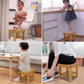 img 3 attached to 🪜 Bamboo Step Stool with Storage Shelf - MASTLU Anti-Slip Lightweight Small Seat Stool, Wooden Foot Rest Stool for Home, Bedroom, Bathroom, Shaving Stool