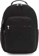🎒 kipling women's seoul 15" laptop backpack - sleek black noir - 13.75"l x 17.25"h x 8"d logo