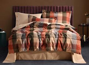 img 4 attached to UFO Home 300 TC 100% Yarn-Dyed Cotton Flannel Plaid Duvet Cover Set - King Size (Carlson)