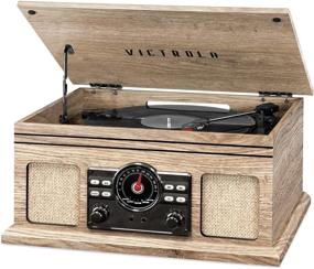 img 1 attached to Farmhouse Oatmeal Victrola 4-in-1 Nostalgic Bluetooth Record Player with 3-Speed Turntable, FM Radio