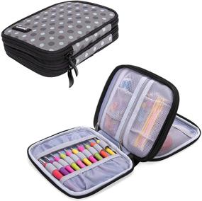 img 4 attached to 🧶 Premium Damero Crochet Hook Case with Zipper Bag, Web Pockets - Perfect for Crochet Needles and Knitting Accessories, Portable and Durable, Medium Size, Gray Dots (Accessories Not Included)