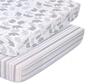 img 4 attached to 👶 Peanutshell Mini Crib Sheets for Baby Boys or Girls - 2 Pack Set - Playard Fitted Sheets, Grey Elephant and Stripes Pattern