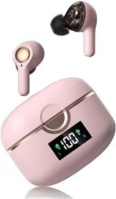 img 4 attached to Wireless Dual Driver Bluetooth Earbuds HiFi Bass 40hrs Play Music Stereo Headphones with LED Charging Case, Hands-Free Mic, and Cell Phone Headset - In-Ear Earphones (Pink)