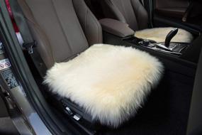 img 1 attached to 🧡 Sheepskin Seat Cushion Cover - Winter Warm, Natural Wool Car Seat Covers - Universal Fit for Most Car, Truck, SUV, or Van - Front Beige Yellow