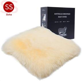 img 3 attached to 🧡 Sheepskin Seat Cushion Cover - Winter Warm, Natural Wool Car Seat Covers - Universal Fit for Most Car, Truck, SUV, or Van - Front Beige Yellow