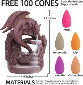 img 3 attached to Ceramic Dragon Incense Burner: 100 Cones, Waterfall Backflow Holder, Aromatherapy Ornament - Zen Decor, Home & Room Decor