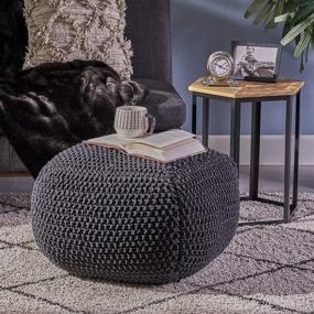 img 3 attached to Christopher Knight Home Dark Grey Knitted Cotton Square Pouf - Joyce