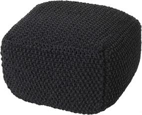 img 4 attached to Christopher Knight Home Dark Grey Knitted Cotton Square Pouf - Joyce