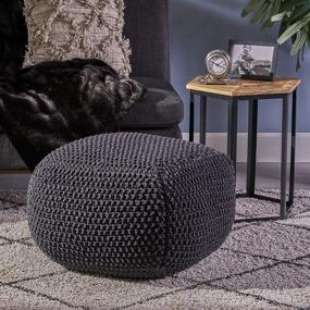 img 2 attached to Christopher Knight Home Dark Grey Knitted Cotton Square Pouf - Joyce