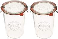 weck canning jars 743: transparent glass mold jars for eco-friendly food storage and yogurt - airtight seal - 3/4 liter tall jars set (2 jars) logo