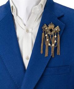 img 2 attached to Black Crowned Stone Lapel Pin with Hanging Chains and Pearl Chain Brooch – Knighthood