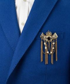 img 1 attached to Black Crowned Stone Lapel Pin with Hanging Chains and Pearl Chain Brooch – Knighthood