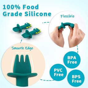 img 1 attached to 🍼 Baby Silicone Spoon & Fork Set, Self Feeding Utensils, Anti-Choke Silverware, Waterproof Long Sleeved Bib with Pocket - 6-24 Months