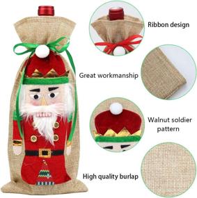 img 1 attached to Set of 4 Walnut Soldier Burlap Wine Bottle Covers for Christmas, New Year, Wedding, Birthday, and Holiday Party Decoration - Perfect Gift Bag Supplies