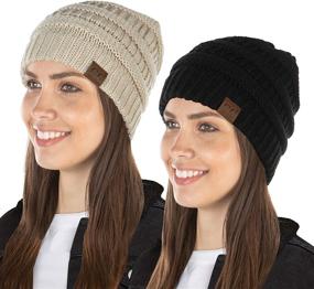 img 4 attached to 👒 Funky Junque Exclusives Women's Ribbed Knit Beanie Hat Set - Soft & Warm Skull Cap Bundle (2 Pack)