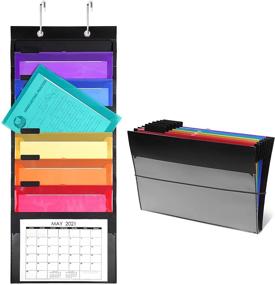 img 4 attached to Gamenote Cascading Wall Organizer: Efficient Hanging File Organizer with 6 📚 Removable Folder Pockets and 2 Metal Hooks for Office, School, and Homeschool Storage