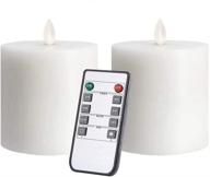 🕯️ only-us white flameless candles set of 2 (3x3 inch) flickering led candles with remote control timers - battery operated dimmable pillars for table/fireplace/party/wedding/christmas decoration логотип