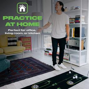 img 2 attached to 🏌️ BACK 2 BASICS GOLF Play-Off Putting Mat: 10 ft, Real Green Simulation, Packed with Drills & Games, Perfect Indoor/Outdoor Training Aid, Designed by Golfers