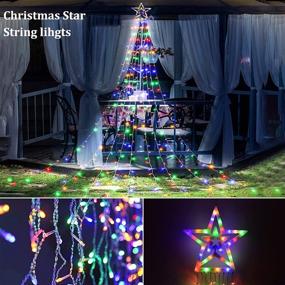 img 3 attached to 🌟 Outdoor Christmas Decoration Star String Lights - Waterproof 300 LED Waterfall Tree Lights with Topper Star, 8 Lighting Modes - Perfect Xmas Lights for Indoor, Home, Yard, Party, Wedding Decor - Multi-Colored