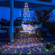 🌟 outdoor christmas decoration star string lights - waterproof 300 led waterfall tree lights with topper star, 8 lighting modes - perfect xmas lights for indoor, home, yard, party, wedding decor - multi-colored logo