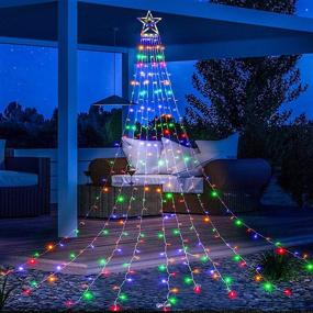 img 4 attached to 🌟 Outdoor Christmas Decoration Star String Lights - Waterproof 300 LED Waterfall Tree Lights with Topper Star, 8 Lighting Modes - Perfect Xmas Lights for Indoor, Home, Yard, Party, Wedding Decor - Multi-Colored