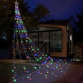 img 2 attached to 🌟 Outdoor Christmas Decoration Star String Lights - Waterproof 300 LED Waterfall Tree Lights with Topper Star, 8 Lighting Modes - Perfect Xmas Lights for Indoor, Home, Yard, Party, Wedding Decor - Multi-Colored