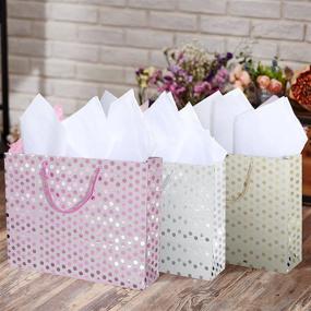 img 3 attached to 🎁 Set of 3 Medium Gift Wrap Bags with Glitter Polka Dots Pattern - Assorted Colors, 15 x 12 inches
