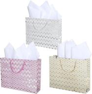 🎁 set of 3 medium gift wrap bags with glitter polka dots pattern - assorted colors, 15 x 12 inches logo