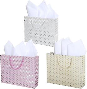 img 4 attached to 🎁 Set of 3 Medium Gift Wrap Bags with Glitter Polka Dots Pattern - Assorted Colors, 15 x 12 inches
