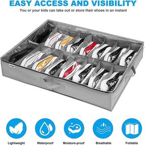 img 3 attached to 👠 Adjustable Dividers Under Bed Shoe Storage Organizer Set of 2 - Fits 32 Pairs, Clear Foldable Shoe Storage Containers with Reinforced Handles and Bottom Support Velcro