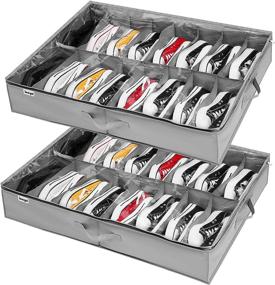 img 4 attached to 👠 Adjustable Dividers Under Bed Shoe Storage Organizer Set of 2 - Fits 32 Pairs, Clear Foldable Shoe Storage Containers with Reinforced Handles and Bottom Support Velcro