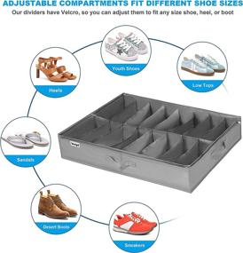 img 2 attached to 👠 Adjustable Dividers Under Bed Shoe Storage Organizer Set of 2 - Fits 32 Pairs, Clear Foldable Shoe Storage Containers with Reinforced Handles and Bottom Support Velcro