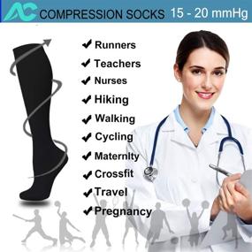 img 2 attached to 🧦 PACKO SOCKS Compression Socks for Women & Men - Medical, Nursing, Hiking, Recovery, Travel & Flight - Black S/M