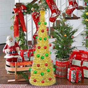 img 2 attached to 🎄 5 FT Pop Up Christmas Tree with 50 LED Multi-Colored Lights - Battery Operated Tinsel Xmas Tree for Indoor Decorations