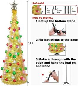 img 3 attached to 🎄 5 FT Pop Up Christmas Tree with 50 LED Multi-Colored Lights - Battery Operated Tinsel Xmas Tree for Indoor Decorations