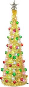 img 4 attached to 🎄 5 FT Pop Up Christmas Tree with 50 LED Multi-Colored Lights - Battery Operated Tinsel Xmas Tree for Indoor Decorations