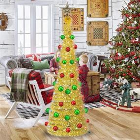 img 1 attached to 🎄 5 FT Pop Up Christmas Tree with 50 LED Multi-Colored Lights - Battery Operated Tinsel Xmas Tree for Indoor Decorations