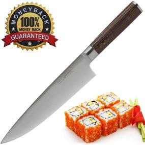 img 1 attached to 8 Inch Premium Japanese-style Chef Knife - Versatile Ultra Sharp Professional Carbon Stainless Steel Blade with GERMAN Design, Ergonomic Wood Handle - Wasabi Knife Set + Magnetic Holder by Amosteel