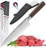 8 inch premium japanese-style chef knife - versatile ultra sharp professional carbon stainless steel blade with german design, ergonomic wood handle - wasabi knife set + magnetic holder by amosteel logo