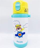 🦙 piccola kids vacuum insulated water bottle with dual lids, straw and spout, 12 oz, pink llama: bpa-free, leak-proof design logo