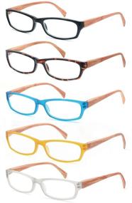 img 3 attached to Pack of 5 Rectangular Wood-Look Reading Glasses with Spring Hinges for Women and Men, Including 5 Pouches