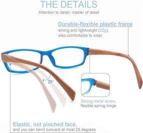 img 1 attached to Pack of 5 Rectangular Wood-Look Reading Glasses with Spring Hinges for Women and Men, Including 5 Pouches