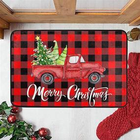 img 4 attached to Kcldeci Christmas Tree Red Truck Door Mats: Winter Buffalo Check Plaid Bath Mat - Non-Slip Indoor/Outdoor Doormat - Home Decor - 23.6 x 15.7 inch