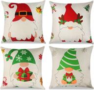 tifeson gnome christmas pillow covers: set of 4 scandinavian swedish tomte linen throw pillowcases - 18x18 inch xmas holiday farmhouse home decor for car sofa cushion couch logo