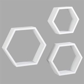 img 1 attached to 📚 White Wooden Hexagon Floating Shelves, Set of 3, AHDECOR Wall Mounted Wall Organizer Hanging Shelf for Home Decor