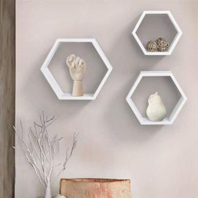 img 3 attached to 📚 White Wooden Hexagon Floating Shelves, Set of 3, AHDECOR Wall Mounted Wall Organizer Hanging Shelf for Home Decor