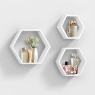 📚 white wooden hexagon floating shelves, set of 3, ahdecor wall mounted wall organizer hanging shelf for home decor logo