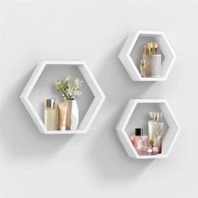 img 4 attached to 📚 White Wooden Hexagon Floating Shelves, Set of 3, AHDECOR Wall Mounted Wall Organizer Hanging Shelf for Home Decor